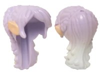 LEGO part Mini Doll, Hair Long Tapered in Back with Braids, White Tips, Bangs and Light Nougat Elves Ears Pattern 19206pb01