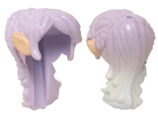 LEGO onderdeel Mini Doll, Hair Long Tapered in Back with Braids, White Tips, Bangs and Light Nougat Elves Ears Pattern (19206pb01)