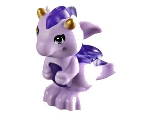 LEGO onderdeel Dragon, Elves, Baby with Molded Trans-Purple Stomach, Spines, and Wings and Printed Gold Horns Pattern (Fledge) (26090pb02)