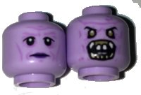 LEGO part Minifigure, Head Dual Sided Alien with Black Eyes, Purple Lips Neutral / Monster Open Mouth with Teeth, Fangs Pattern 3626pb1652