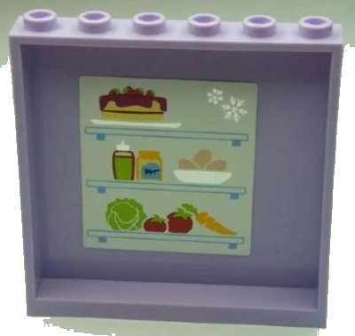 LEGO onderdeel Panel 1 x 6 x 5 with Refrigerator Shelves, Food and Snowflakes Pattern on Inside (Sticker) - Set 41095 (59349pb108)