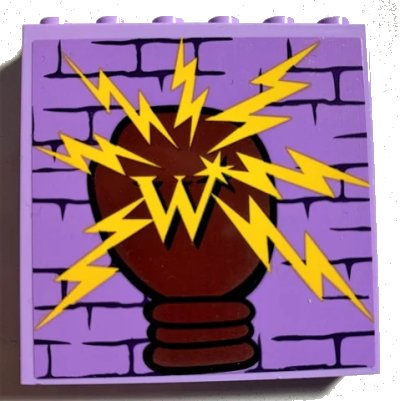 LEGO onderdeel Panel 1 x 6 x 5 with Brick Wall, Yellow Letter W and Lightning Bolts Pattern (Sticker) - Set 75978 (59349pb247)
