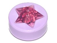 LEGO part Tile, Round 1 x 1 x 2/3 with Molded Trans-Dark Pink Star Pattern 72046pb01