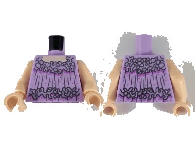 LEGO onderdeel Torso Smock, Silver Frills and Gathers, Medium Lavender Trim and Metallic Pink Dots Pattern / Light Nougat Arms / Light Nougat Hands (973pb3980c01)