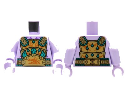 LEGO onderdeel Torso Gold Breastplate, Dark Turquoise and Dark Orange Trim Pattern / Lavender Arms / Lavender Hands (973pb4214c01)