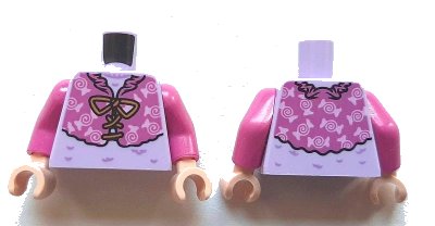 LEGO onderdeel Torso Dark Pink Jacket with Candies over Lavender Sweater Pattern / Dark Pink Arms / Light Nougat Hands (973pb4366c01)
