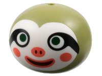 LEGO onderdeel Minifigure, Head, Modified Sloth with Molded White Face and Printed Dark Green Eyes, Black Eye Markings, Coral Cheeks, Nose, and Lips Pattern 109784pb01