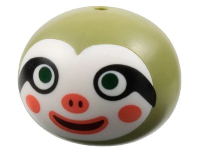 LEGO onderdeel Minifigure, Head, Modified Sloth with Molded White Face and Printed Dark Green Eyes, Black Eye Markings, Coral Cheeks, Nose, and Lips Pattern (109784pb01)