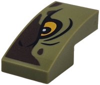 LEGO part Slope, Curved 2 x 1 x 2/3 with Dark Brown Markings, Bright Light Orange Eye with Black Outline and Wrinkles Pattern Model Left Side 11477pb242L
