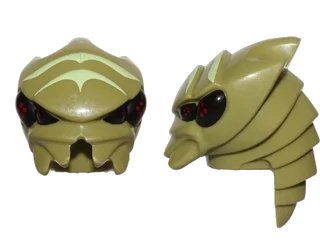 LEGO onderdeel Minifigure, Head, Modified Galaxy Squad Alien Buggoid with Yellowish Green Stripes and Black Eyes with Red Dots Pattern (11594pb01)