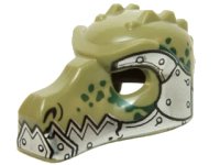 LEGO part Minifigure, Headgear Mask Crocodile with Metallic Silver Lower Jaw and Armor with Rivets and Dark Green Spots Pattern 12551pb07