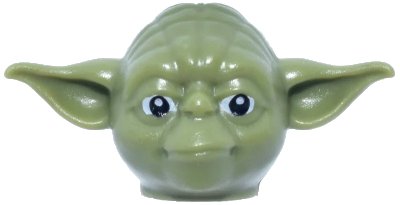 LEGO onderdeel Minifigure, Head, Modified SW Yoda Curved Ears with Black Eyes and White Pupils Pattern (13195pb01)