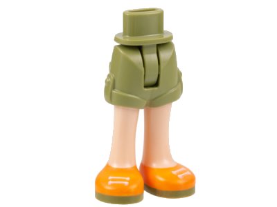 LEGO part Mini Doll Hips and Shorts with Molded Light Nougat Legs and Printed Orange Shoes with White Laces and Olive Green Soles Pattern - Thin Hinge (1826cc00pb001)