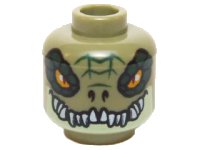 LEGO part Minifigure, Head Alien Chima Crocodile with Dark Green Rimmed Eyes, Teeth and Yellowish Green Lower Jaw Pattern 3626pb1278