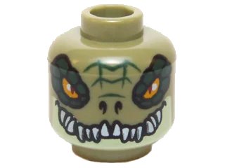 LEGO onderdeel Minifigure, Head Alien Chima Crocodile with Dark Green Rimmed Eyes, Teeth and Yellowish Green Lower Jaw Pattern (3626pb1278)