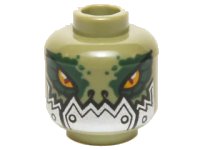 LEGO part Minifigure, Head Alien Chima Crocodile with Dark Green Rimmed Eyes and Metallic Silver Plates with Rivets Lower Jaw Pattern 3626pb1279