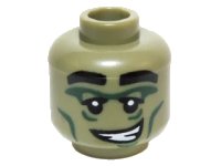 LEGO part Minifigure, Head Alien with Black Eyebrows, Dark Green Eye and Cheek Lines, Crooked Smile with Teeth Pattern 3626pb1411