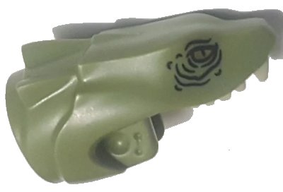 LEGO onderdeel Serpent Basilisk Head with Yellow Eyes, Black Wrinkles and White Teeth Pattern (78514pb01)