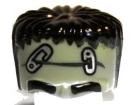 LEGO part Minifigure, Headgear Head Top, Frankenstein Monster with Black Hair and Safety Pins Pattern 93556pb02