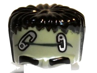 LEGO onderdeel Minifigure, Headgear Head Top, Frankenstein Monster with Black Hair and Safety Pins Pattern (93556pb02)