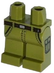 LEGO part Hips and Legs with Dark Brown Belt, Silver Buckle and Pockets with Black Stitching Pattern 970c00pb0336