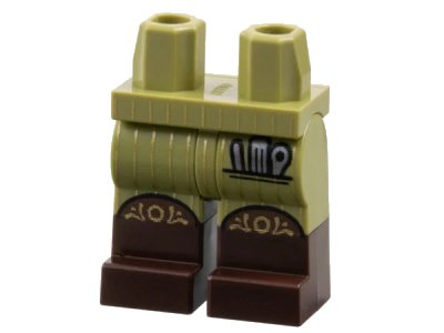 LEGO onderdeel Hips and Legs with Molded Dark Brown Lower Legs / Boots and Printed Gold Pinstripes and Filigree, and Black and Silver Tools in Pocket Pattern (970c00pb1715)