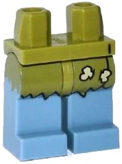 LEGO part Hips and Sand Blue Legs with Ragged Olive Green Skirt with Bone Clasp Pattern 970c55pb08