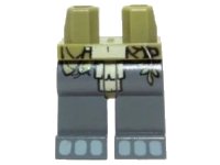 LEGO part Hips and Dark Bluish Gray Legs with Olive Green and Tan Loincloth and Light Bluish Gray Toes Pattern 970c85pb09
