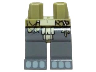 LEGO onderdeel Hips and Dark Bluish Gray Legs with Olive Green and Tan Loincloth and Light Bluish Gray Toes Pattern (970c85pb09)