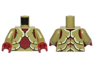 LEGO onderdeel Torso Galaxy Squad Mosquitoid with Dark Red, Yellowish Green and Black Exoskeleton Pattern / Olive Green Arms / Dark Red Hands (973pb1268c01)