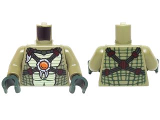 LEGO onderdeel Torso Crocodile Skin with Dark Green Crossing Straps and Fire Chi Emblem Pattern / Olive Green Arms / Dark Green Hands (973pb1892c01)