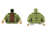 LEGO onderdeel Torso Female Jacket with Pockets and Dark Red Shirt with 6 Yellow Stripes Pattern / Olive Green Arms / Light Nougat Hands 973pb3566c01