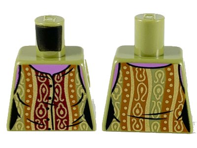 LEGO part Torso Female Blouse, Ornate Gold, Dark Red and Dark Orange Pattern (973pb3725)