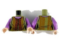 LEGO onderdeel Torso Female Blouse, Ornate Gold, Dark Red and Dark Orange Pattern / Medium Lavender Arms / Light Nougat Hands 973pb3725c01