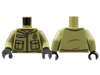 LEGO onderdeel Torso Jacket with Pockets, Gold Badge, Silver Zipper and Name Plate Pattern / Olive Green Arms / Black Hands 973pb4717c01