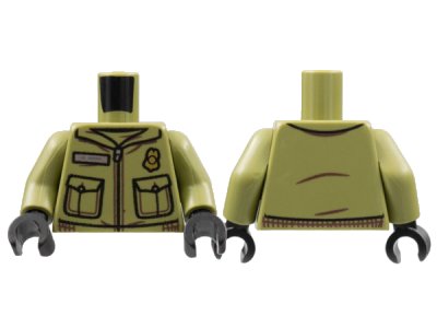 LEGO onderdeel Torso Jacket with Pockets, Gold Badge, Silver Zipper and Name Plate Pattern / Olive Green Arms / Black Hands (973pb4717c01)