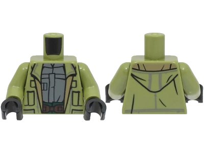 LEGO onderdeel Torso Open Jacket with Hood over Dark Bluish Gray Shirt, Dark Brown Belt, Dark Green Pants Pattern / Olive Green Arms / Black Hands (973pb4933c01)