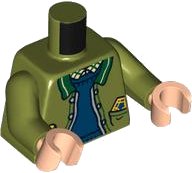 LEGO onderdeel Torso Open Jacket with Dark Green Collar, Dark Blue Jumper, Lollipop and Chocolate Frog in Pockets Pattern / Olive Green Arms / Light Nougat Hands (973pb4988c01)