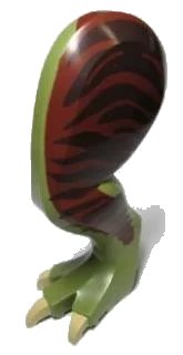LEGO part Dinosaur Leg Large (Rear) Tyrannosaurus rex with Pin, Tan Claws and Dark Brown Stripes on Reddish Brown Pattern - Left 98061c01pb02