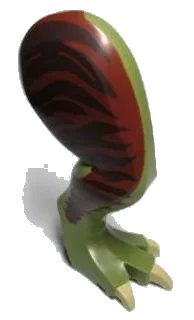LEGO part Dinosaur Leg Large (Rear) Tyrannosaurus rex with Pin, Tan Claws and Dark Brown Stripes on Reddish Brown Pattern - Right 98062c01pb02