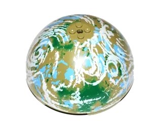 LEGO onderdeel Cylinder Hemisphere 11 x 11, Studs on Top with Green, Medium Blue, and White Planet Pattern (SW Endor) (98107pb03)