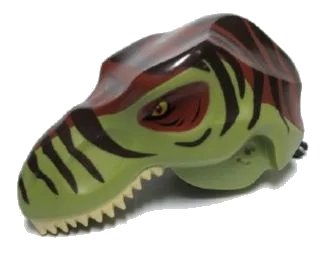 LEGO onderdeel Dinosaur Head Tyrannosaurus rex with Pin, Tan Teeth, Reddish Brown Top and Dark Brown Stripes Pattern (98161c02pb01)