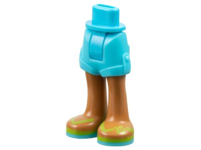 LEGO onderdeel Mini Pop Heupen en Shorts met Medium Nougat Benen en Lime Sandalen met Medium Azure Zolen en Riemen met Bloemenpatroon - Dik Scharnier (11202c00pb01)