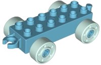 LEGO part Duplo Car Base 2 x 6 with Open Hitch End and Light Aqua Wheels with Fake Bolts 11248c08