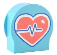 LEGO onderdeel Duplo, Brick 1 x 2 x 2 Round Top, Cut Away Sides with Coral and White Heart with Blue Heartbeat Line Pattern 14222pb024
