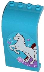 LEGO part Panneau 3 x 4 x 6 Haut Courbe avec Cheval Blanc, Fleur et Motif Papillons Côté Gauche Modèle (Autocollant) - Set 3186 2571pb07L