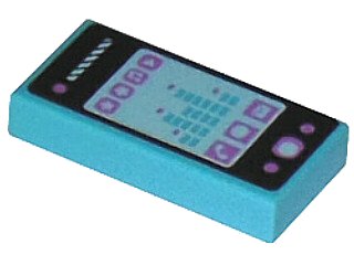 LEGO onderdeel Tegeltje 1 x 2 with Smartphone with Phone, Mail, Speech Bubble, Star, Flower, Note, Play Button and Sound Level Pattern (3069pb0279)