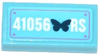 LEGO part Tile 1 x 2 with Butterfly and '41056 RS' Plate Pattern (Sticker) - Set 41056 3069pb0301