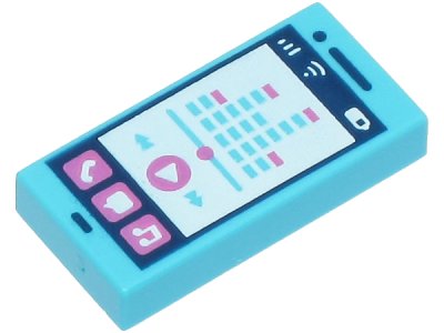 LEGO part Tile 1 x 2 with Smartphone, Phone, Speech Bubble, Note, Play Button, Signal Strength and Battery Level Pattern (3069pb0854)