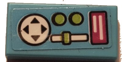 LEGO onderdeel Tile 1 x 2 with Magenta Display, Lime Buttons and Slider, and White Directional Pad Game Controller Pattern (Sticker) - Set 41352 (3069pb0981)